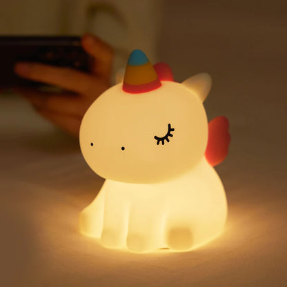 Unicorn Night Light Cute Silicone Night Light Creative Pat Lamp Touch USB Charging Cartoon Bedroom Decor Children Birthday Gift