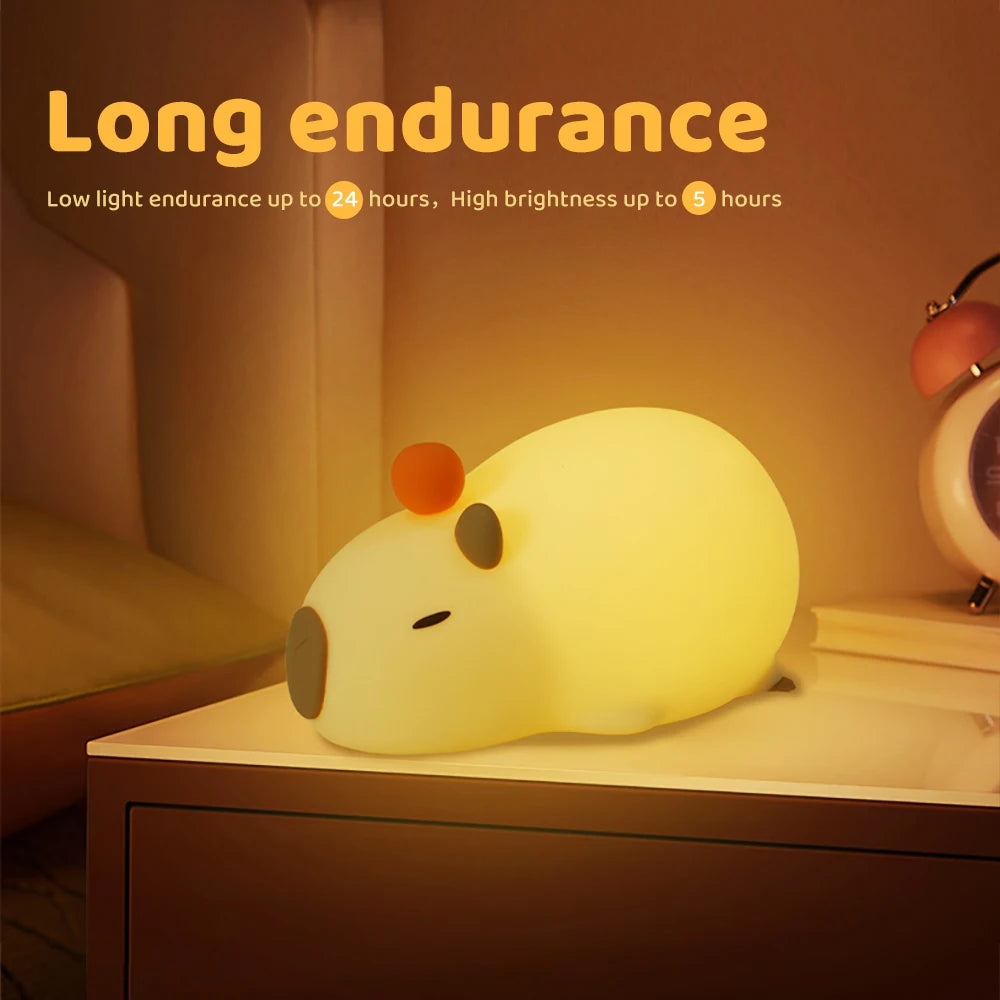 Cute Cartoon Capybara Silicone Night Light USB Rechargeable Timing Dimming Sleep Night Lamp for Children's Room Decor