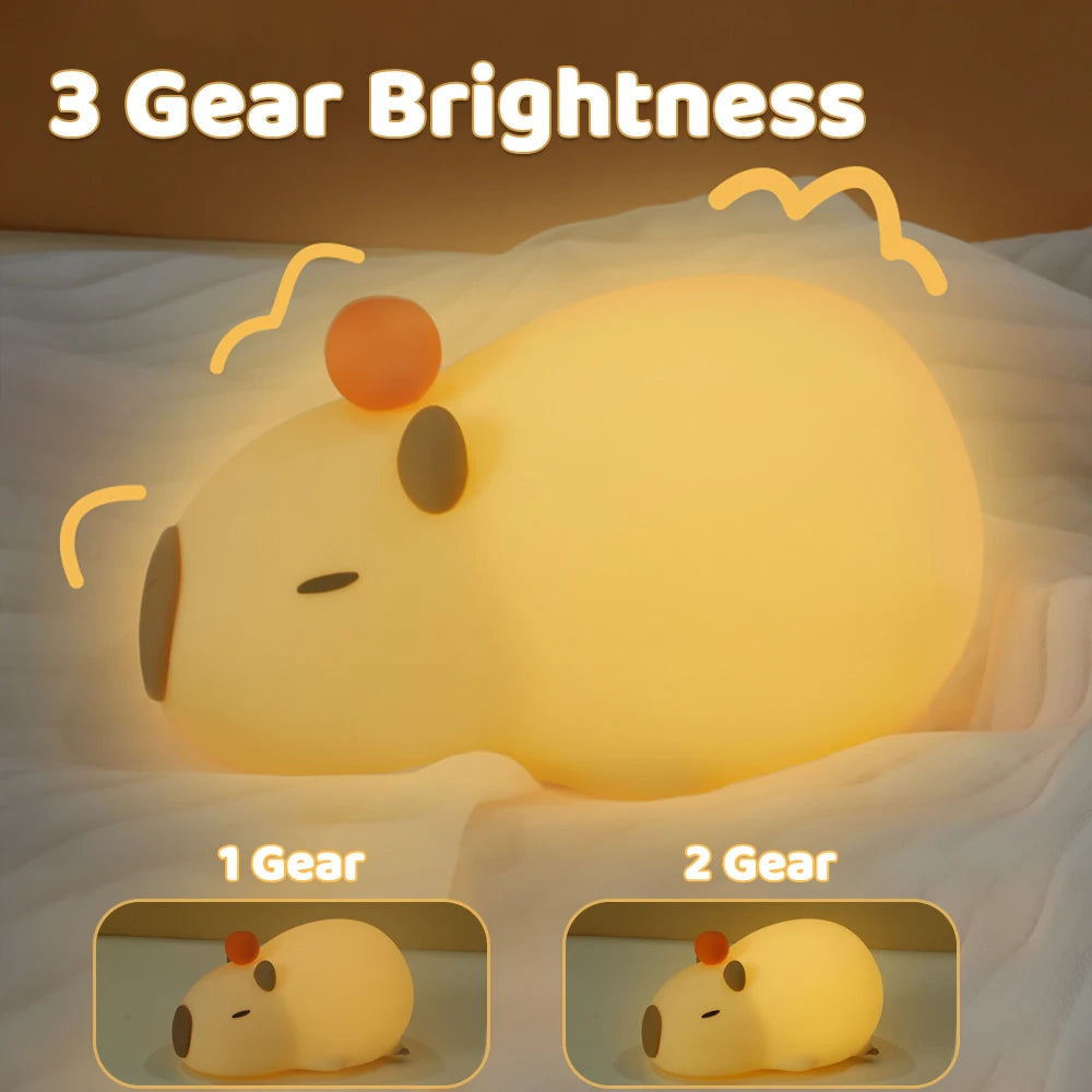 Cute Cartoon Capybara Silicone Night Light USB Rechargeable Timing Dimming Sleep Night Lamp for Children's Room Decor