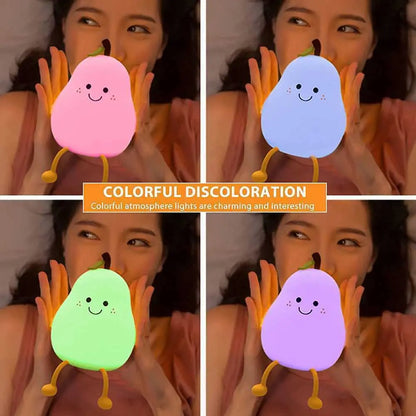 Night Lights for Kids Pear Shaped Cute Silicone Nightlight 7 Colors Dimmable Night Lamp USB Charging for Bedroom Bedside Room