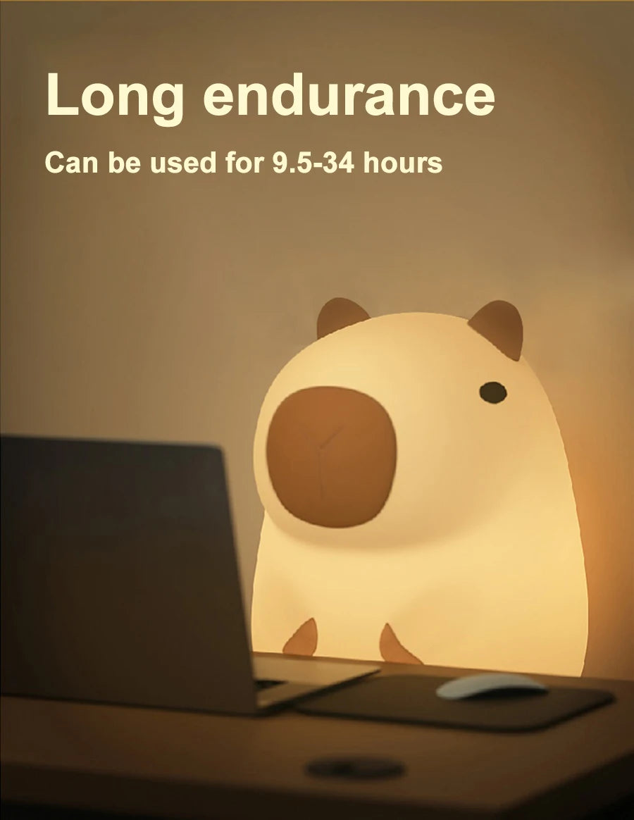 Cute Cartoon Capybara Silicone Night Light USB Rechargeable Timing Dimming Sleep Night Lamp for Children's Room Decor