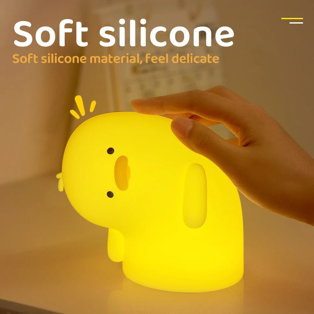 Duck Silicone Night Light for Children with Timer Usb Rechargeable Dimming Touch Lamp Sleeping Bedroom Cartoon Animal Decor Gift