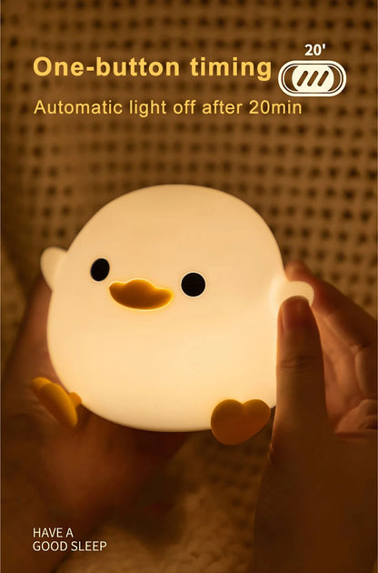 Duck Silicone Night Light for Children with Timer Usb Rechargeable Dimming Touch Lamp Sleeping Bedroom Cartoon Animal Decor Gift