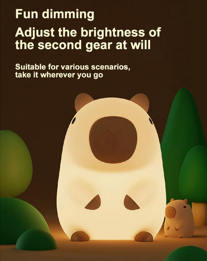 Cute Cartoon Capybara Silicone Night Light USB Rechargeable Timing Dimming Sleep Night Lamp for Children's Room Decor