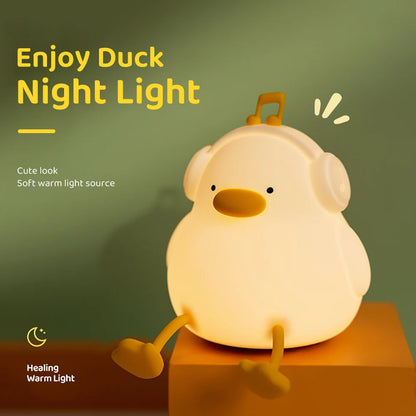 Duck Silicone Night Light for Children with Timer Usb Rechargeable Dimming Touch Lamp Sleeping Bedroom Cartoon Animal Decor Gift