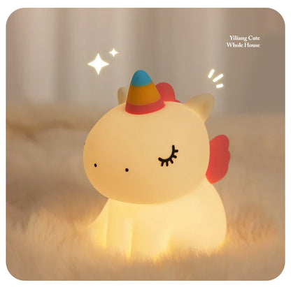 Unicorn Night Light Cute Silicone Night Light Creative Pat Lamp Touch USB Charging Cartoon Bedroom Decor Children Birthday Gift