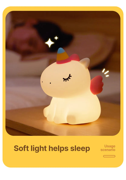 Unicorn Night Light Cute Silicone Night Light Creative Pat Lamp Touch USB Charging Cartoon Bedroom Decor Children Birthday Gift