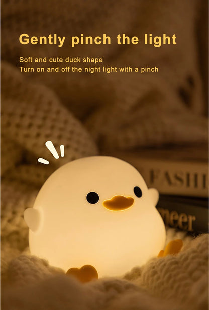 Duck Silicone Night Light for Children with Timer Usb Rechargeable Dimming Touch Lamp Sleeping Bedroom Cartoon Animal Decor Gift