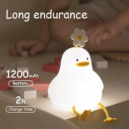 Duck Silicone Night Light for Children with Timer Usb Rechargeable Dimming Touch Lamp Sleeping Bedroom Cartoon Animal Decor Gift