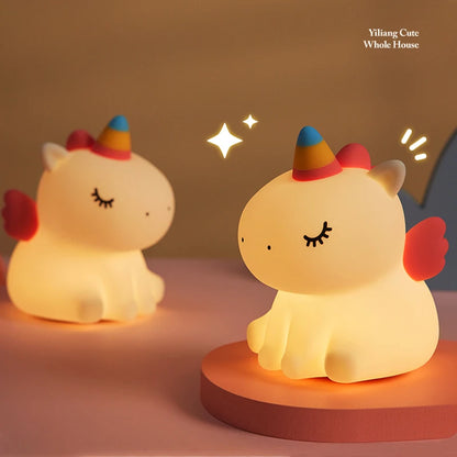 Unicorn Night Light Cute Silicone Night Light Creative Pat Lamp Touch USB Charging Cartoon Bedroom Decor Children Birthday Gift