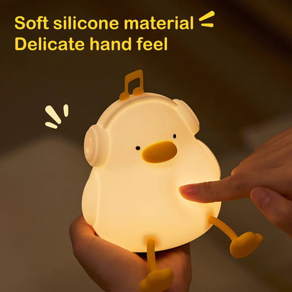 Duck Silicone Night Light for Children with Timer Usb Rechargeable Dimming Touch Lamp Sleeping Bedroom Cartoon Animal Decor Gift