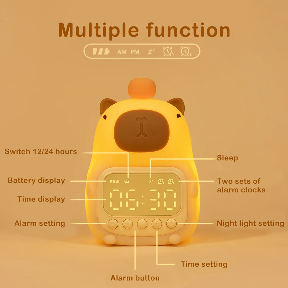 Cute Cartoon Capybara Silicone Night Light USB Rechargeable Timing Dimming Sleep Night Lamp for Children's Room Decor