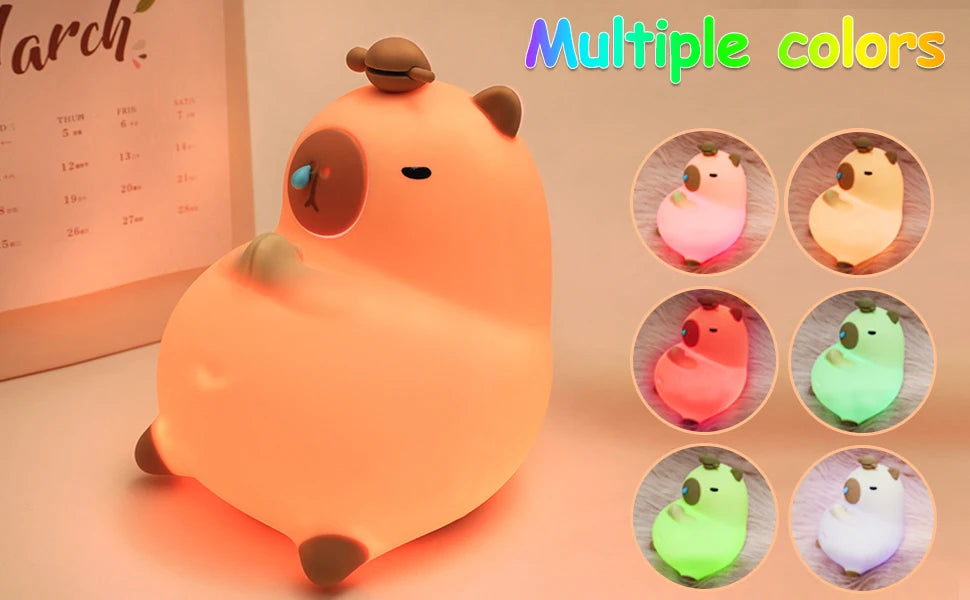 Cute Cartoon Capybara Silicone Night Light USB Rechargeable Timing Dimming Sleep Night Lamp for Children's Room Decor