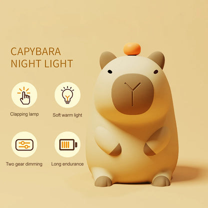 Cute Cartoon Capybara Silicone Night Light USB Rechargeable Timing Dimming Sleep Night Lamp for Children's Room Decor