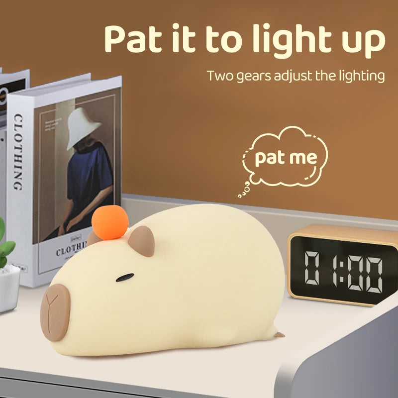 Cute Cartoon Capybara Silicone Night Light USB Rechargeable Timing Dimming Sleep Night Lamp for Children's Room Decor