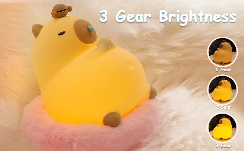 Cute Cartoon Capybara Silicone Night Light USB Rechargeable Timing Dimming Sleep Night Lamp for Children's Room Decor