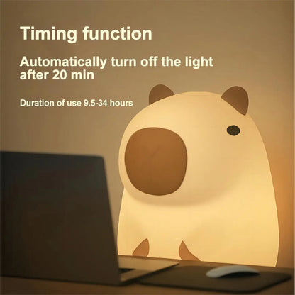 Cute Cartoon Capybara Silicone Night Light USB Rechargeable Timing Dimming Sleep Night Lamp for Children's Room Decor