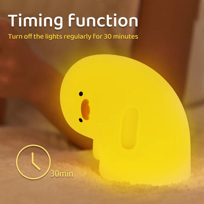 Duck Silicone Night Light for Children with Timer Usb Rechargeable Dimming Touch Lamp Sleeping Bedroom Cartoon Animal Decor Gift