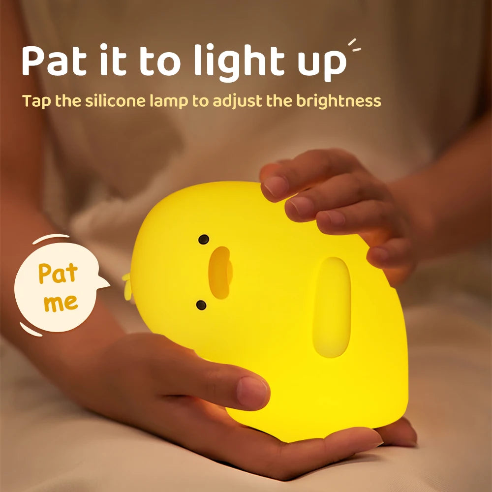 Duck Silicone Night Light for Children with Timer Usb Rechargeable Dimming Touch Lamp Sleeping Bedroom Cartoon Animal Decor Gift