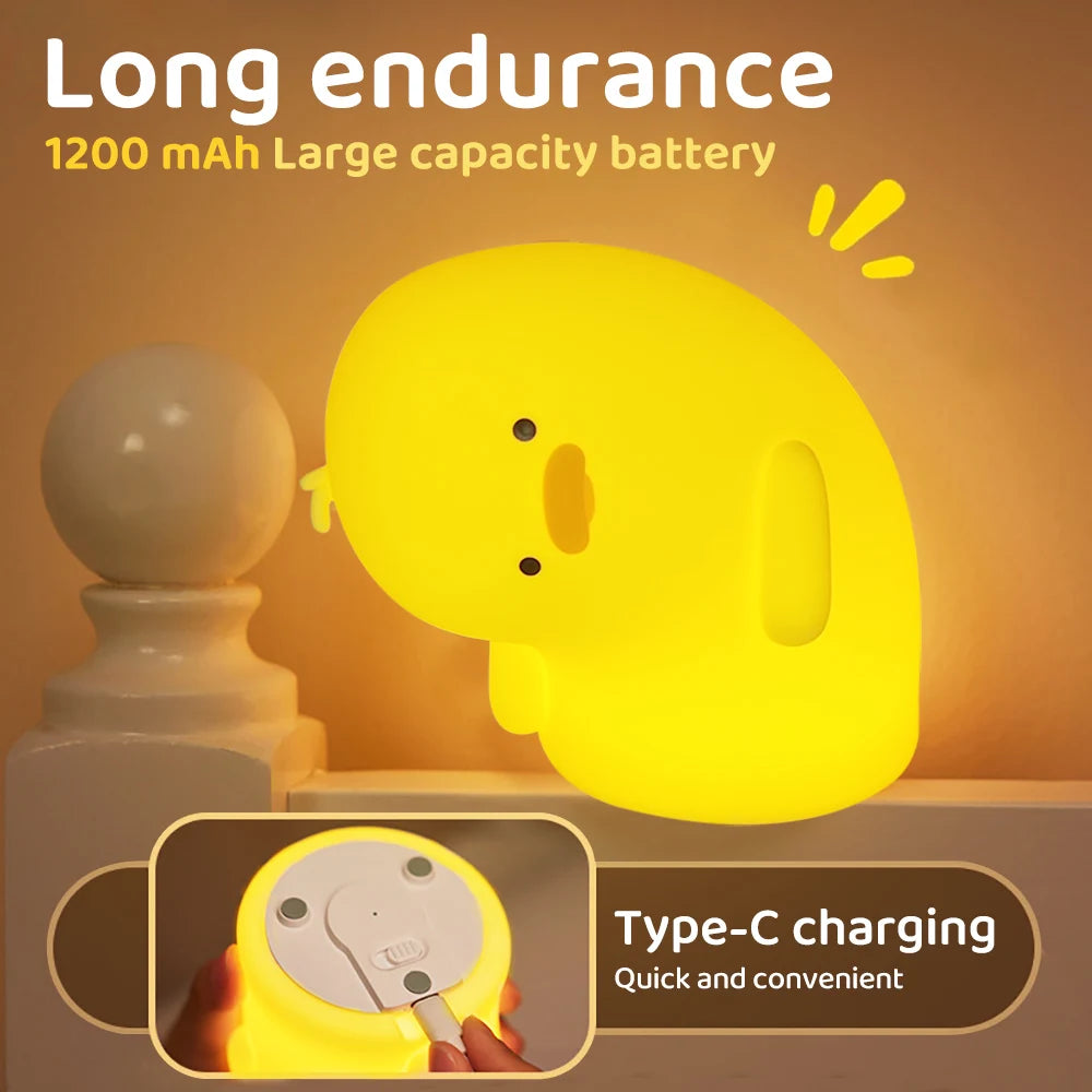 Duck Silicone Night Light for Children with Timer Usb Rechargeable Dimming Touch Lamp Sleeping Bedroom Cartoon Animal Decor Gift