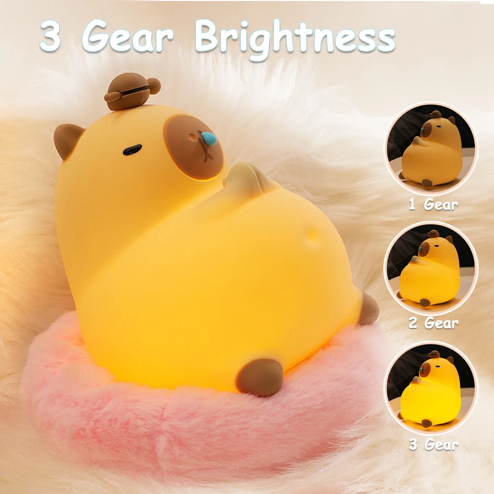 Cute Cartoon Capybara Silicone Night Light USB Rechargeable Timing Dimming Sleep Night Lamp for Children's Room Decor