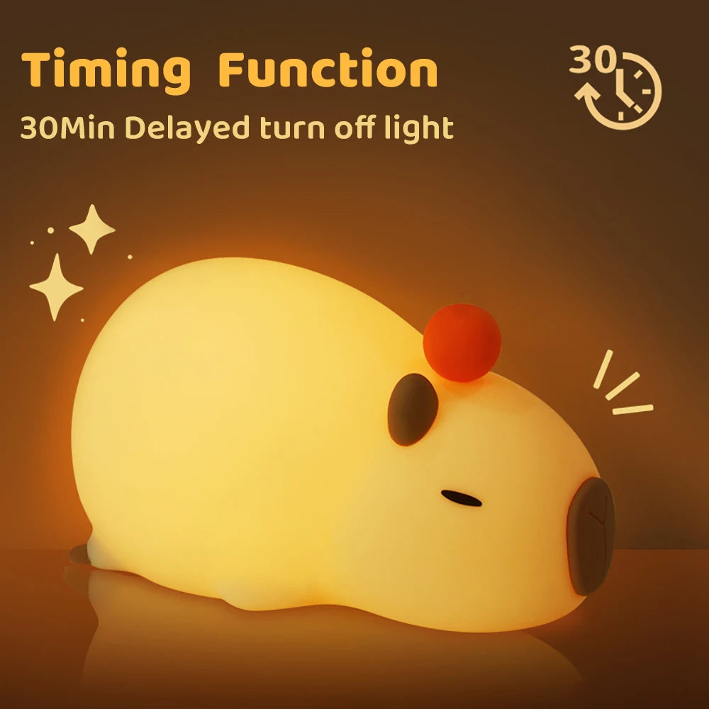 Cute Cartoon Capybara Silicone Night Light USB Rechargeable Timing Dimming Sleep Night Lamp for Children's Room Decor