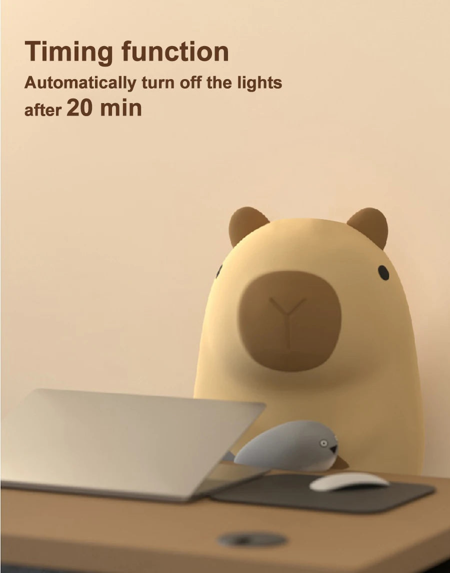 Cute Cartoon Capybara Silicone Night Light USB Rechargeable Timing Dimming Sleep Night Lamp for Children's Room Decor