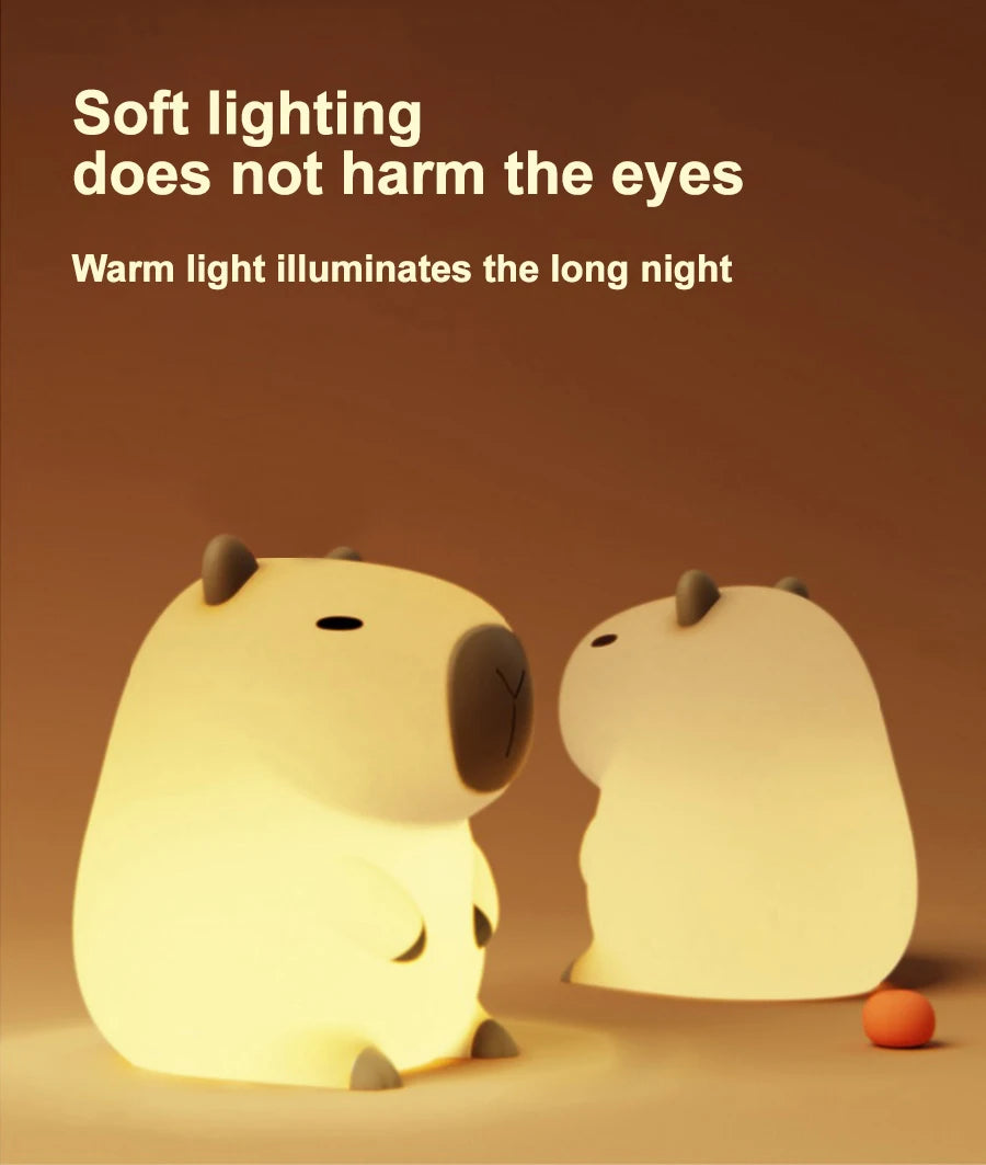 Cute Cartoon Capybara Silicone Night Light USB Rechargeable Timing Dimming Sleep Night Lamp for Children's Room Decor